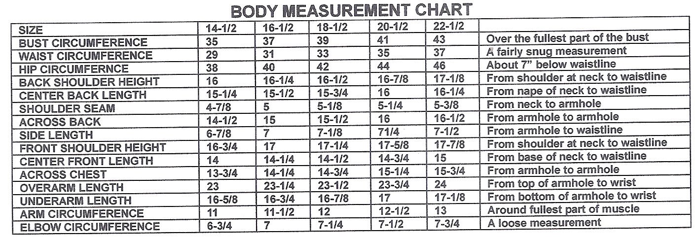 half sizes women s and misses pattern making com dressmaking sizes chart